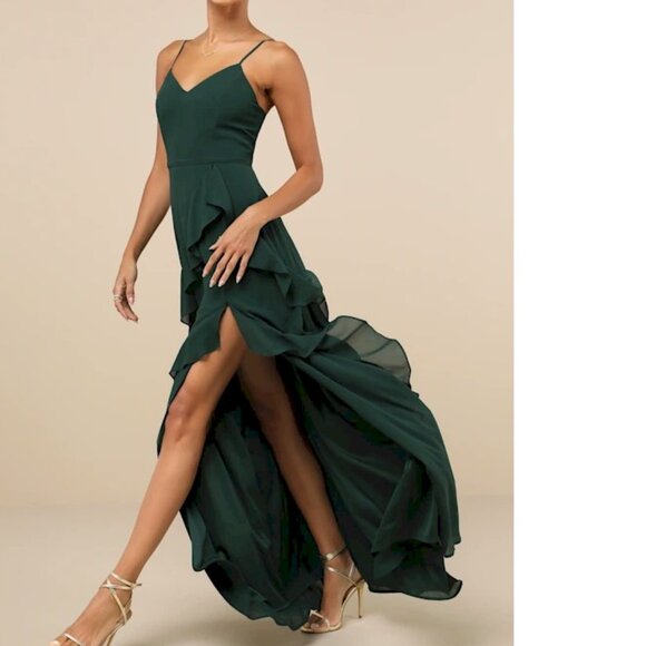 Lulus Blessed with Beauty Green Ruffled Sleeveless Maxi Dress Size XS New NWT - Picture 2 of 4
